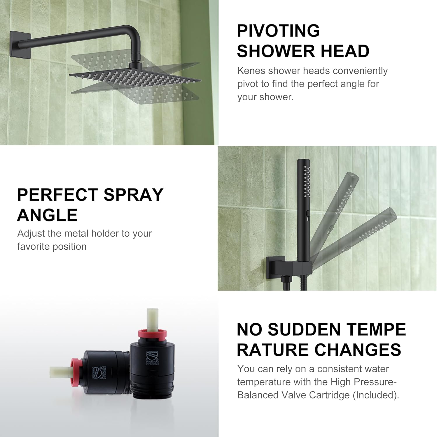 KENES Matte Black Rainfall Bathroom Shower System Rain Shower Head and Handle Set, Shower Faucet Set with 10-Inch Rain Showerhead and Handheld Spray, (Shower Valve Included), LJ-6026A-2