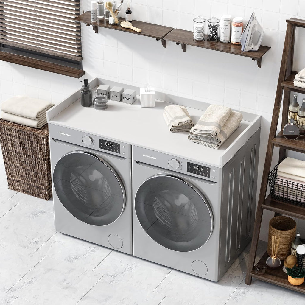 OfficeSimpli Washer Dryer Countertop, Made in USA, Non-Slip Pads, Laundry Room Wood Topper, Washer Dryer Cover for Top, Laundry Countertop, Laminate Finish (Glacier White, Standard (27.5' x 54'))