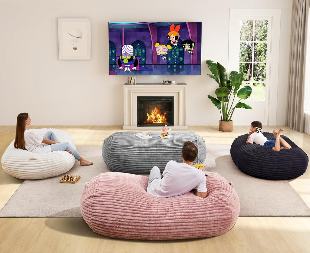 Hobestluk 6FT Bean Bag Chairs Adult Bean Bag with Portable Handle Comfy Large Bean Bag Lounge Chair with Removable Cover for Living Room Bedroom (Stripe Pink, 6FT)