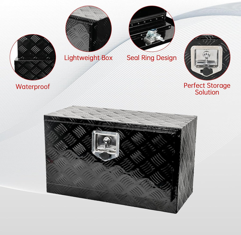 24'' Inch Aluminum Underbody Truck Box with T-Handle Latch,14 x 12 x 24 Inch Underbed Toolbox With Durable Lock Silver For Storage And Organization