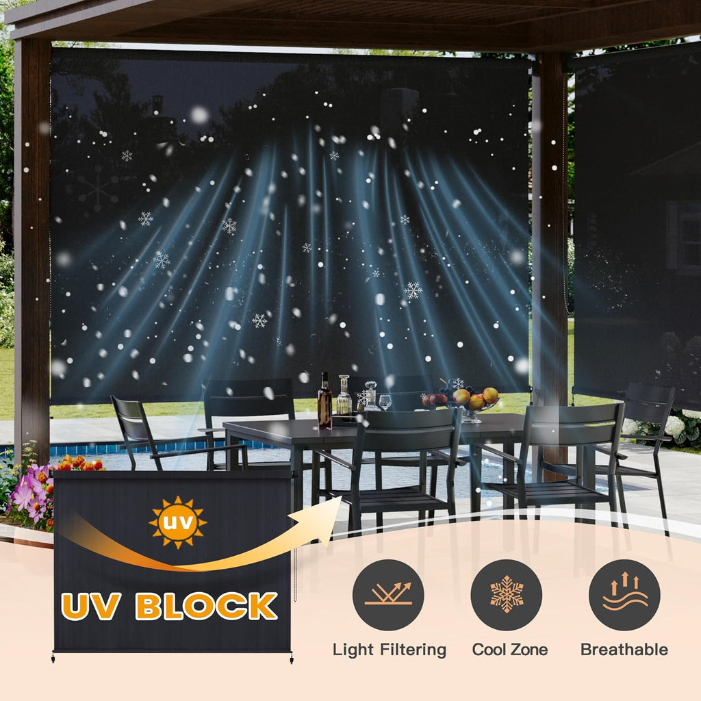VICLLAX Outdoor Roller Shade (10' W×8' L), Patio Corded Roller Blinds, Exterior Roll Up Shade with Spliced Design for Patio Porch Gazebo, Graphite