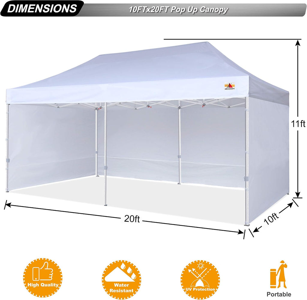 ABCCANOPY 10x20 Pop Up Canopy Tent Commercial Instant Outdoor Canopy Premium-Series with 3 Sidewalls and Hexagonal Legs,White