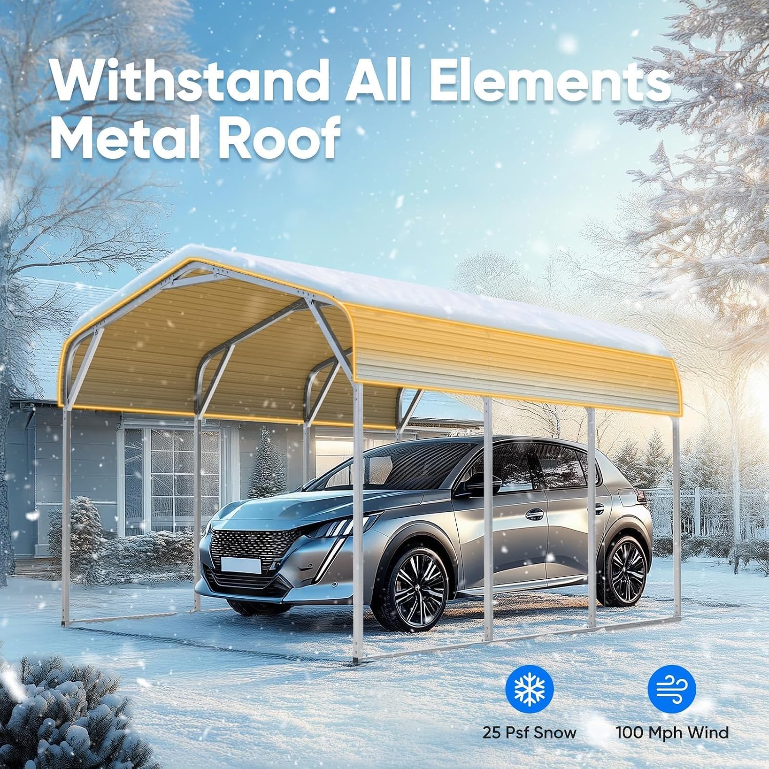 Quictent 10x15 ft Metal Roof Carport Kits Hard Top Garage Heavy Duty Steel Car Canopy with Reinforced Triangle Structure, White