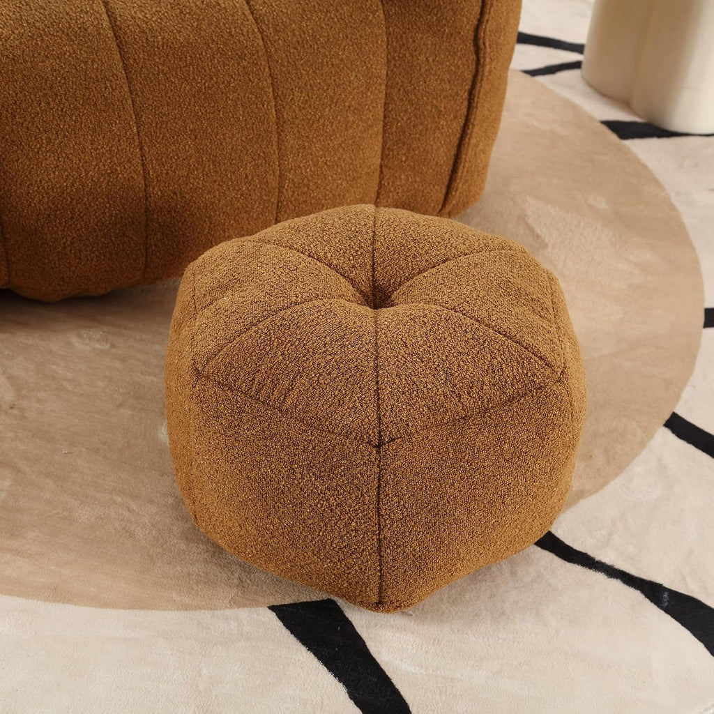 Giant Bean Bag Chair with Ottoman, Oversized Beanbag Chair for Adults, Comfy Floor Sofa Chair with Foam Filler, Pumpkin Lazy Lounger for Living Room, Game Room, Reading Corner, Chenille Yellow