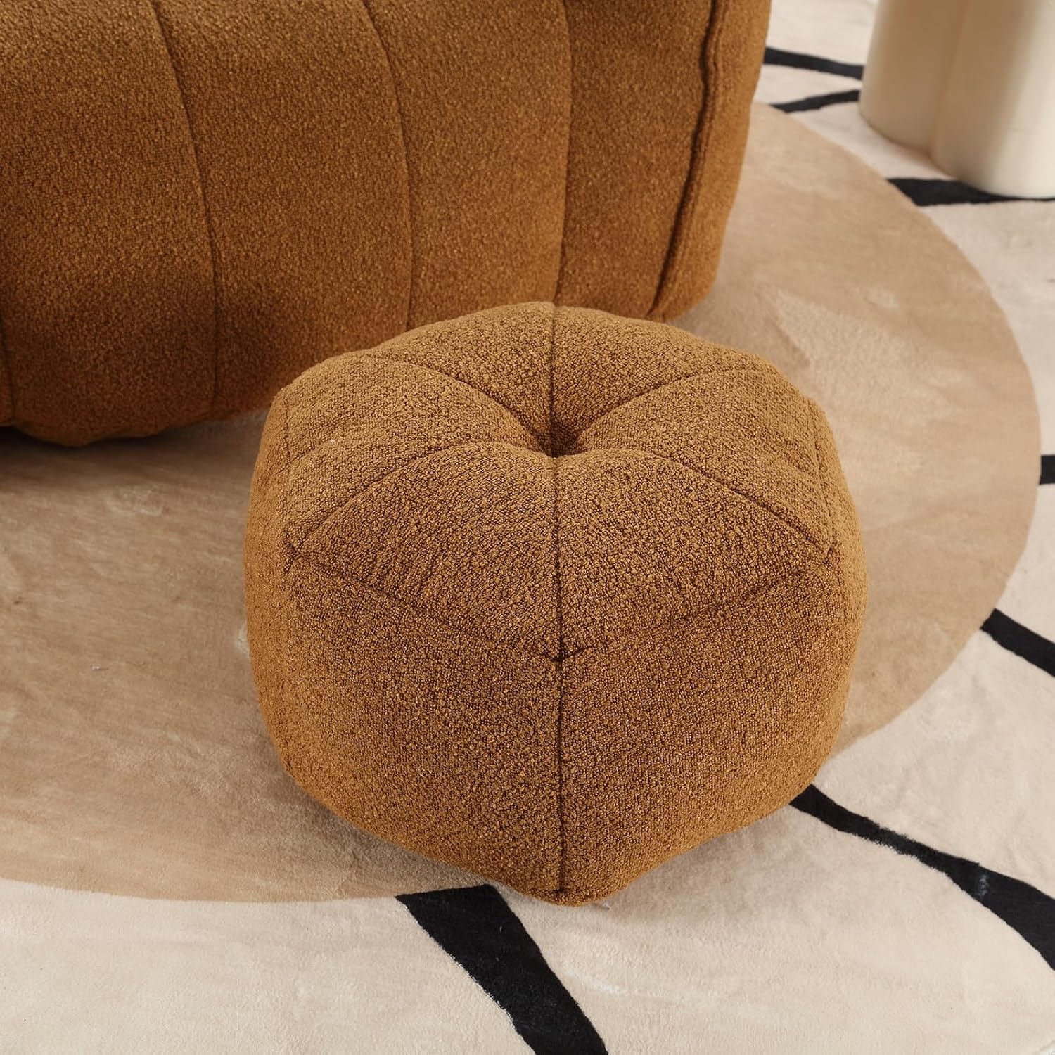 Giant Bean Bag Chair with Ottoman, Oversized Beanbag Chair for Adults, Comfy Floor Sofa Chair with Foam Filler, Pumpkin Lazy Lounger for Living Room, Game Room, Reading Corner, Chenille Yellow