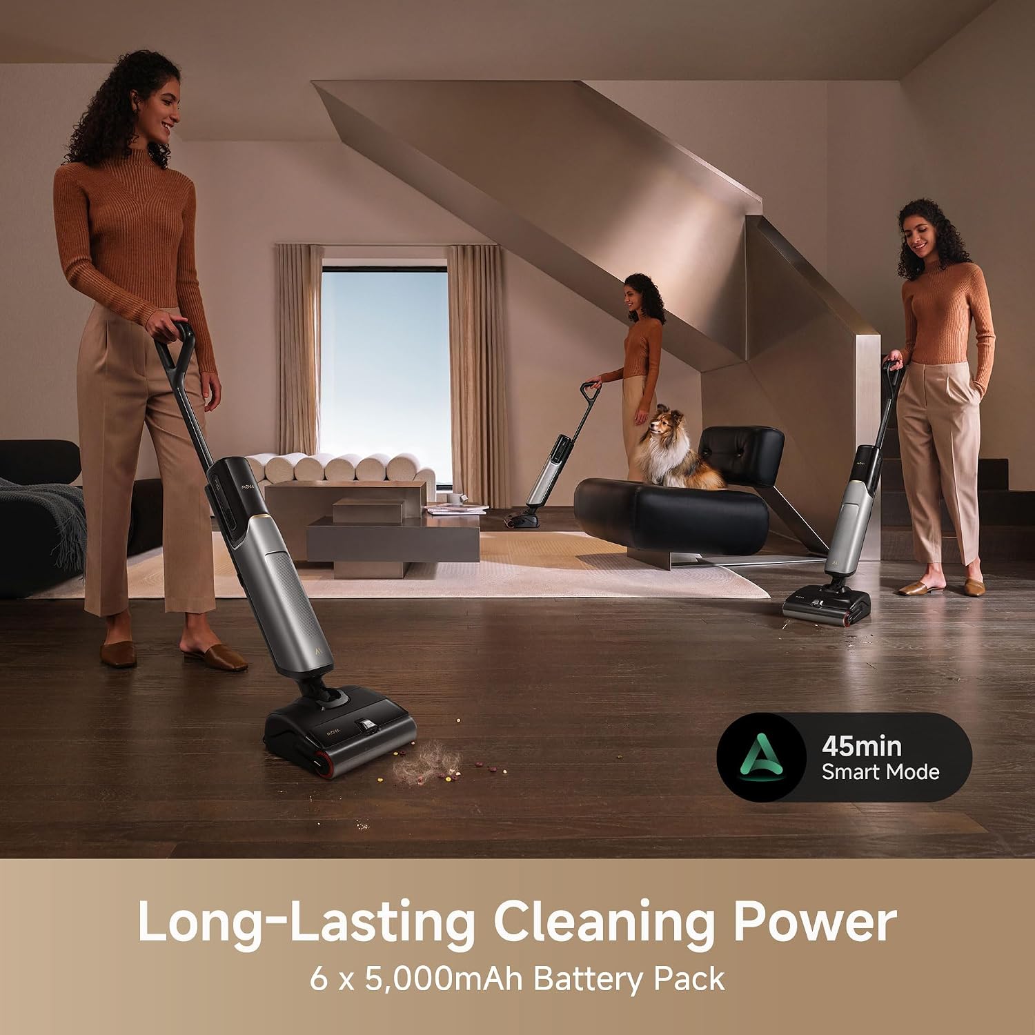 Mova X4 Pro Wet Dry Vacuum Cleaner, 20000Pa Cordless Vacuum Mop with Zero Tangle, Hot Water Mopping for Sticky Messes,194℉ Hot Air Self Drying, 180° Lie Flat, Push-in Charging Station, LED Display
