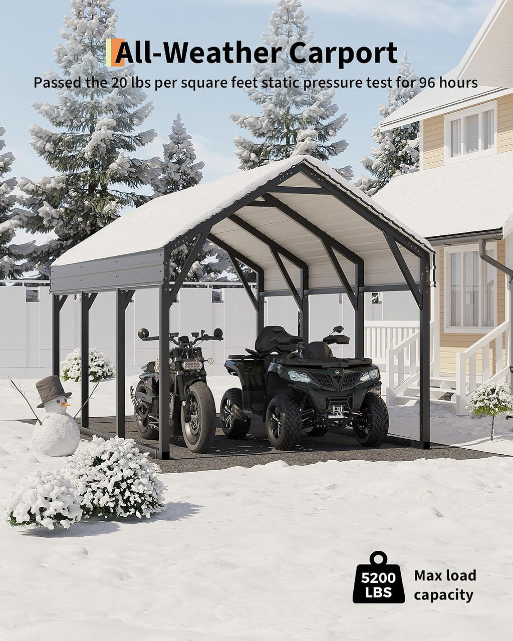 GarveeLife 12x13 ft Metal Carport Shed, Reinforced Frame and Steel Roof for All-Weather Use, Permanent Shelter for Cars, Motorcycles, ATVs, or Boats