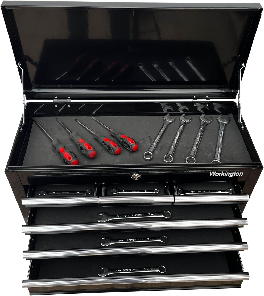 Workington Portable Metal Tool Chest with 6 Drawers, 24' 6-Drawer Tool Chest Cabinet with Ball Bearing Drawer Slides, Steel Tool Storage Box Organizer 4005 Black