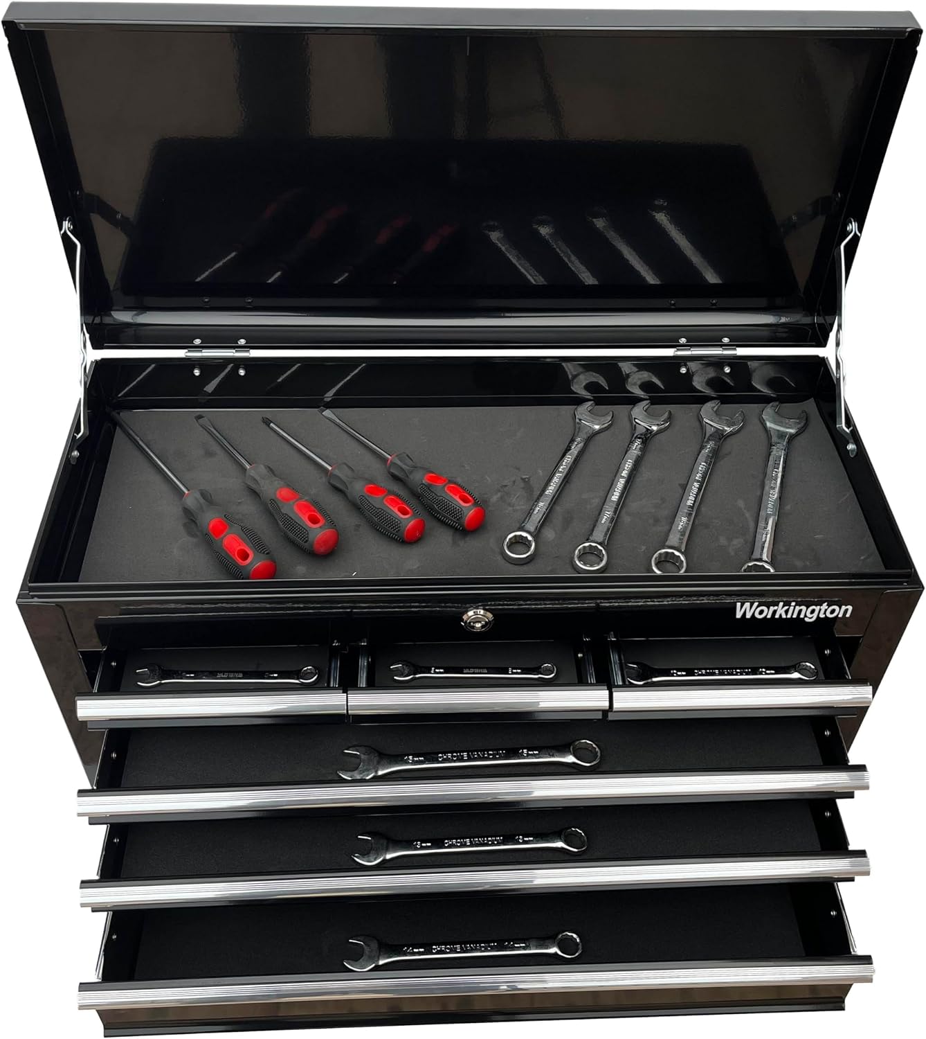 Workington Portable Metal Tool Chest with 6 Drawers, 24' 6-Drawer Tool Chest Cabinet with Ball Bearing Drawer Slides, Steel Tool Storage Box Organizer 4005 Black