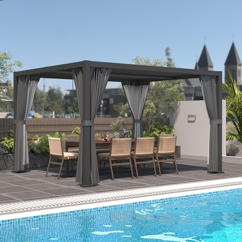 10' ×12' Outdoor Louvered Pergola, Aluminum Outdoor Louvered Pergola Patio with Adjustable Roof for Outdoor Deck, Backyard, Garden (10X12FT)