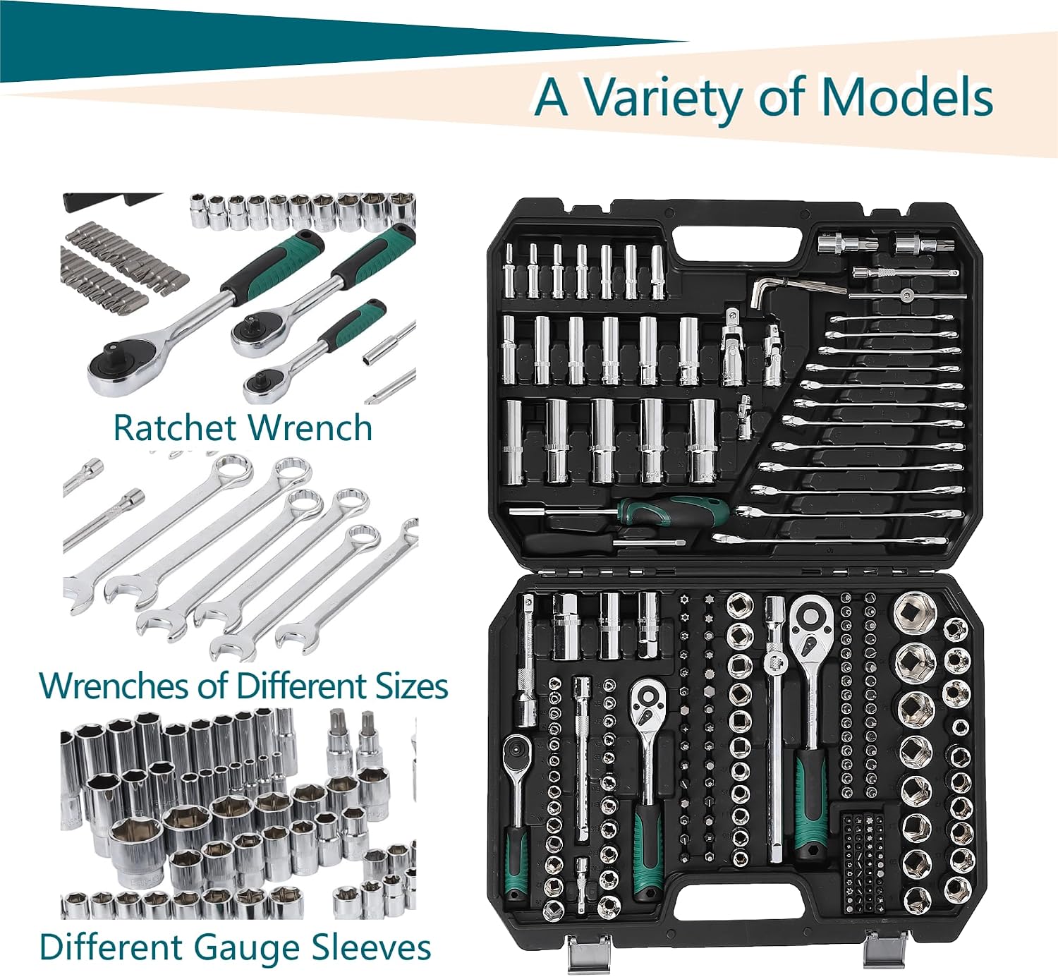 216-Piece Mechanics Tool, Juego De Herramientas, Set Socket Wrench Kit, with 72-Tooth Ratchet, Metric Sockets & Extensions, Automotive Repair Tool Kit for Car Home Garage Maintenance