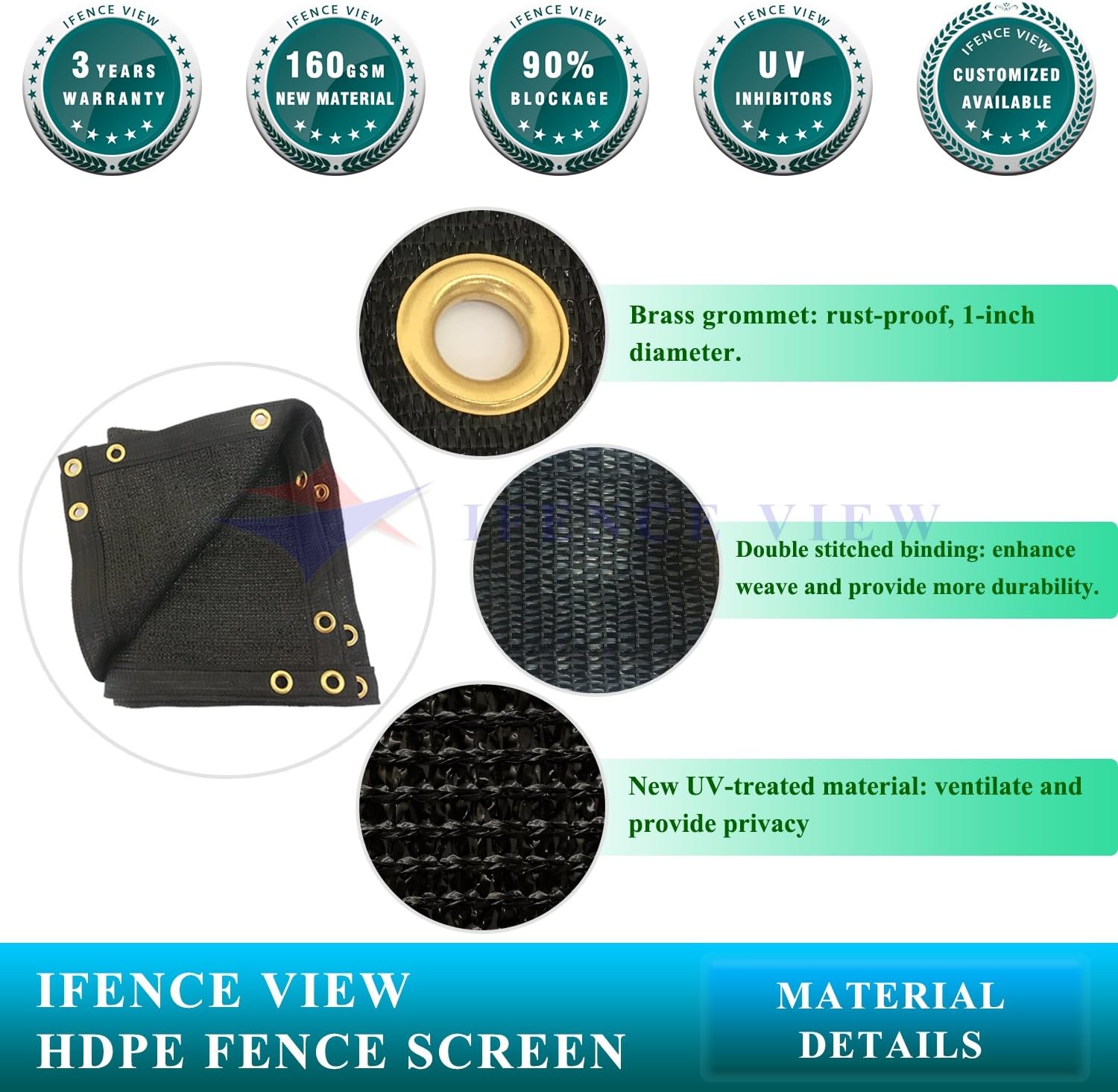 Ifenceview 20' x 12' Black Fence Privacy Screen Fence Cover Panels Mesh Net for Construction Site Yard Driveway Garden Pergolas Gazebos Railing Canopy Awning 165 GSM