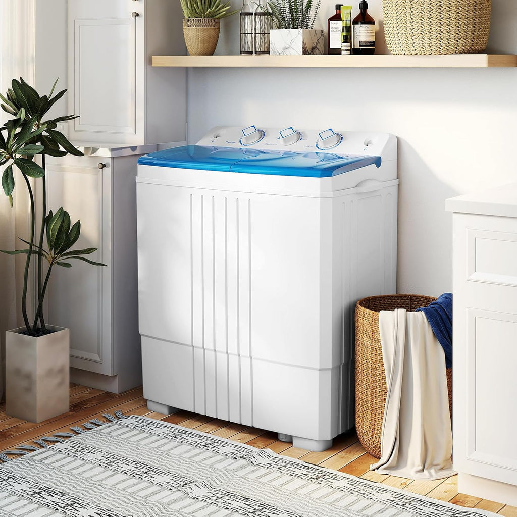 COSTWAY Portable Washing Machine, Twin Tub 20 Lbs Capacity with Drain Pump, Laundry Washer 12 Lbs and Spinner 8 Lbs with Timer Control, Perfect for Apartment Dorm RV, Blue+White