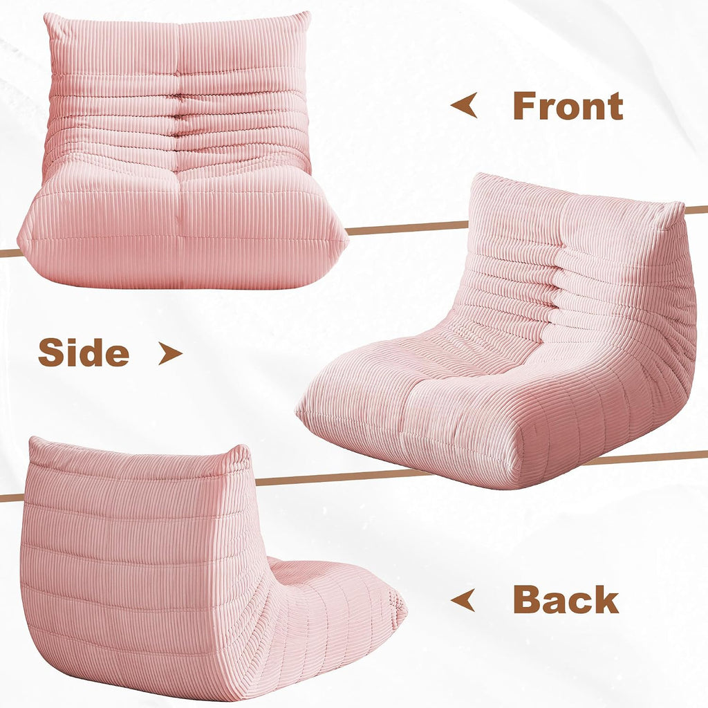 Bean Bag Chair for Adults, Giant Bean Bag Chairs with Lumbar Pillow, Oversized Corduroy Memory Foam Boneless Chair with High-Rebound, Lazy Floor Sofa for Reading Gaming Living Room Bedroom, Pink
