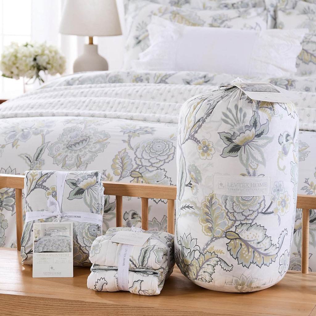Levtex Home Ophelia Spa Reversible Twin/Twin XL Comforter Set (68x88in) with 1 Pillowcase (26x20in) - Bedding - Blue, Yellow, White - Rayon Twin Size Comforter Set - Lightweight, Soft, Pre-Washed