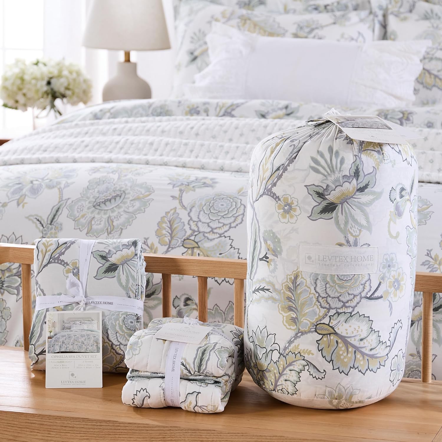 Levtex Home Ophelia Spa Reversible Twin/Twin XL Comforter Set (68x88in) with 1 Pillowcase (26x20in) - Bedding - Blue, Yellow, White - Rayon Twin Size Comforter Set - Lightweight, Soft, Pre-Washed