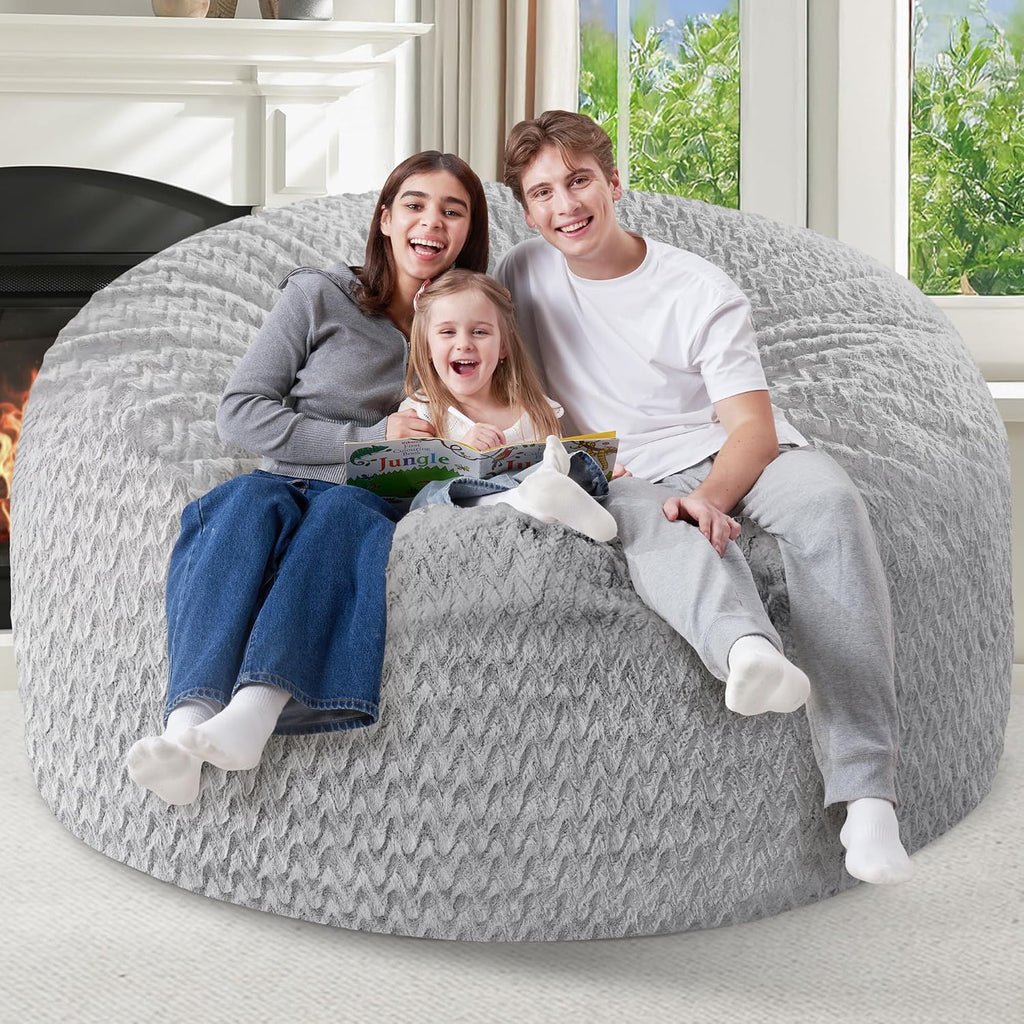 5FT Bean Bag Chair,Giant Bean Bag Chairs for Adults,Big Bean Bags with Memory Foam Filled, Large Beanbag Chairs with Chevron Plush Cover-Light Grey