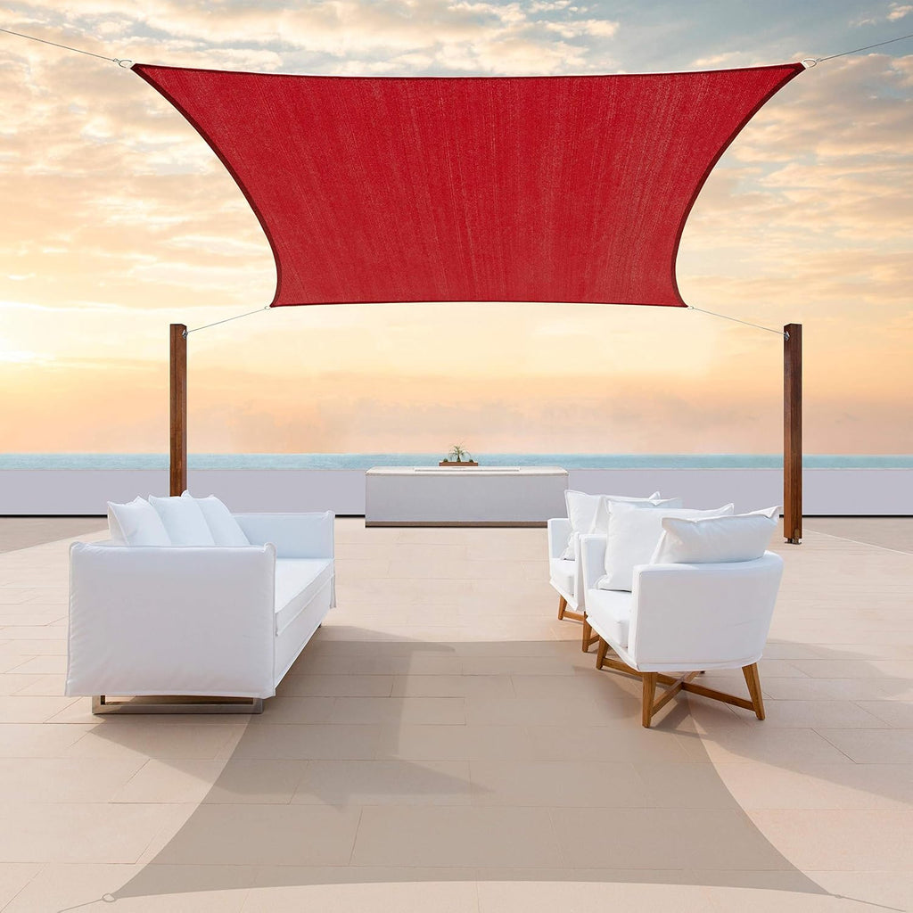 ColourTree 12' x 14' Red Sun Shade Sail Rectangle Canopy Fabric Cloth Screen, Water Permeable & UV Resistant, Heavy Duty, Carport Patio Outdoor - (We Customize Size)