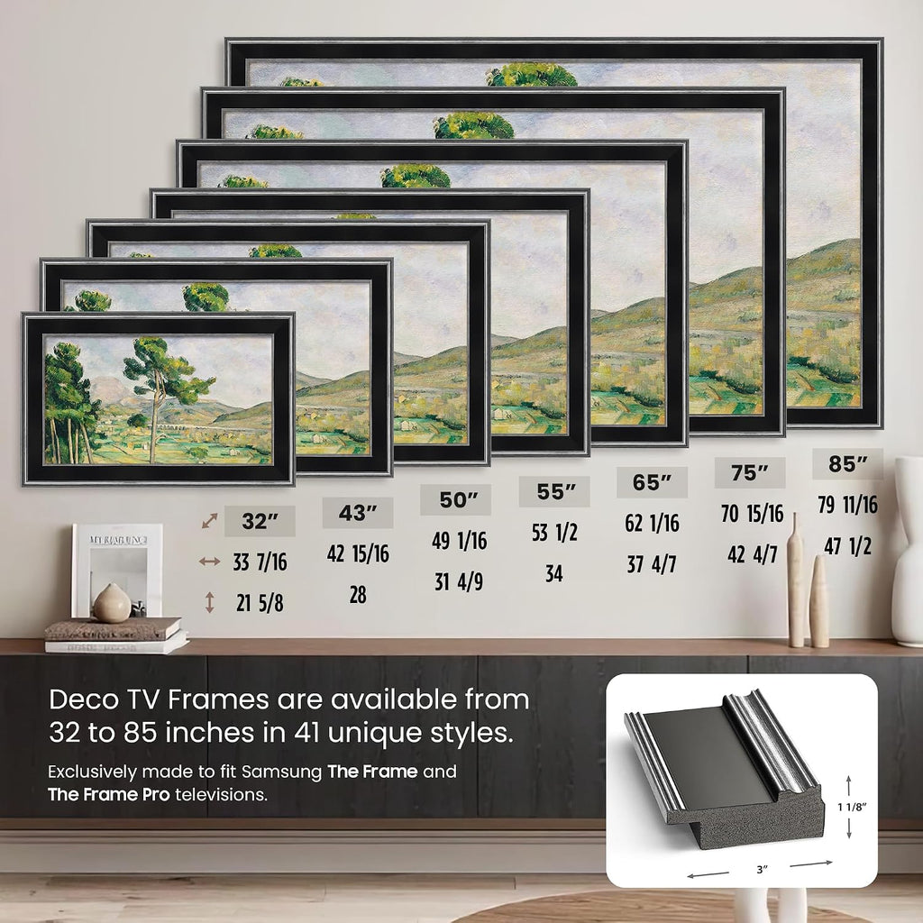 Antique Silver & Black 55' Premiere Deco TV Frame - Compatible ONLY with Samsung The Frame TVs (Fits 2021-2026, LS03A, LS03B, LS03C, LS03D, LS03FA)