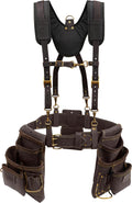 OX Pro Oil Tanned Leather Tool Belt with Padded Suspenders Leather Carpenter Tool Belt with Suspenders and Pouches Dual Hammer Holsters for Men - Morrales Para Carpintero