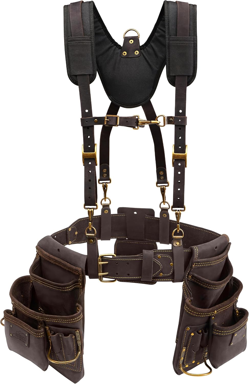 OX Pro Oil Tanned Leather Framing Rig with (XL) Belt and Padded Suspenders Leather Framing Tool Belt with Suspenders and Tool Pouches Dual Hammer Holsters OX-P263610