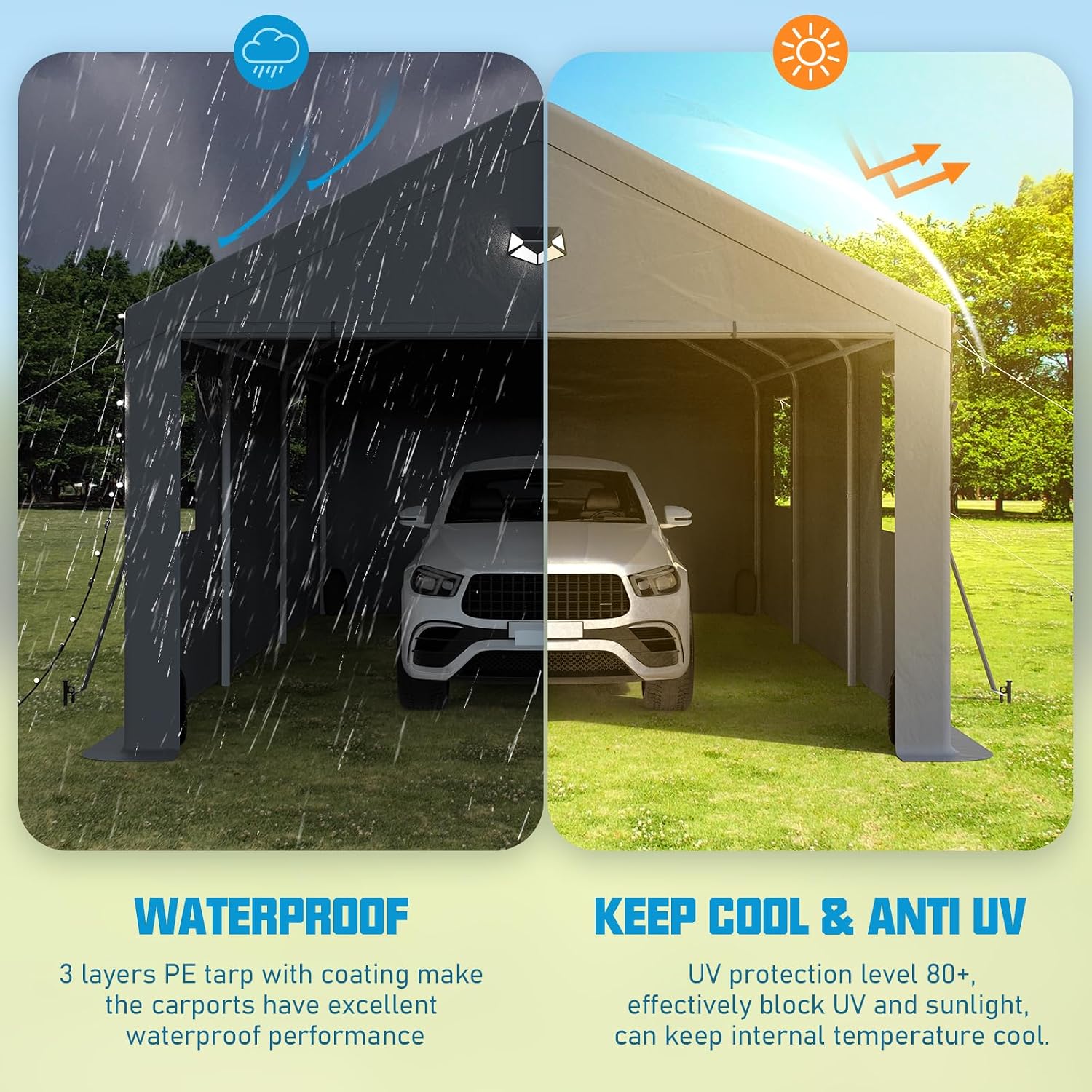 Carports Canopy Heavy Duty, Portable Garage with Sidewalls (13x25, Grey)