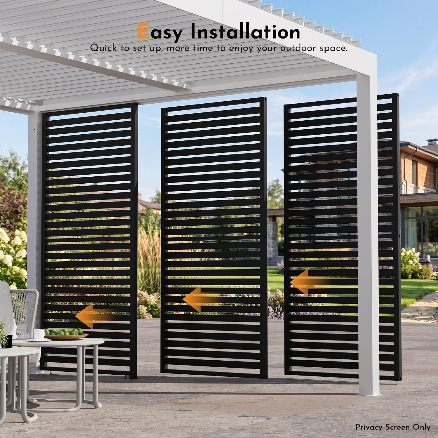 Modern Shade Pergola Accessories Privacy Screen 10 ft for Louvered Pergola, Galvanized Steel Shade Screen Privacy Shade Panels, Easy Installation Modular Pergola Screens for Patio, Backyard, Black