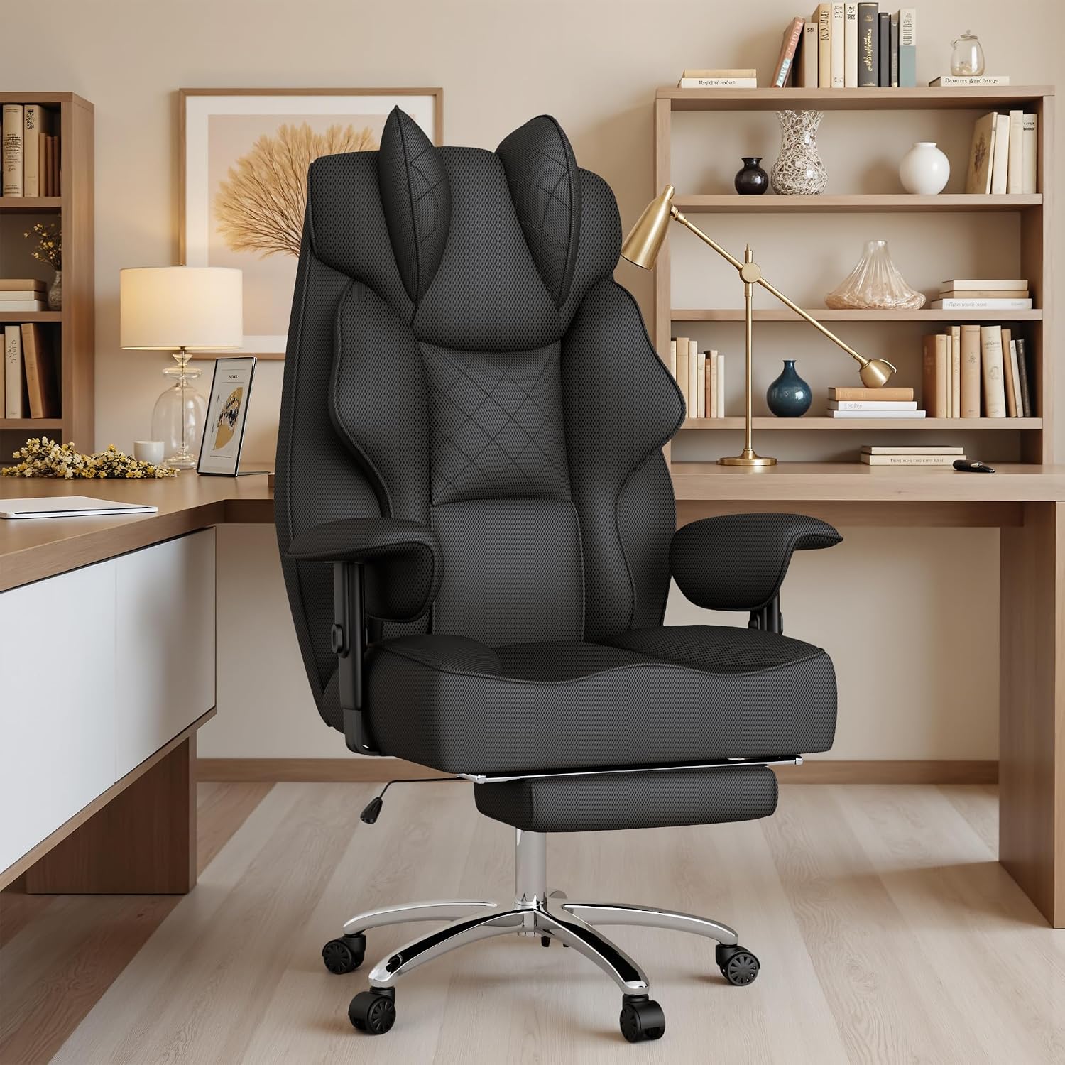 Homall Big and Tall Massage Office Chair,Reclining High Back Ergonomic Home Office Desk Chair with Adjustable Padded Armrest and Foot Rest (Mesh, Black)