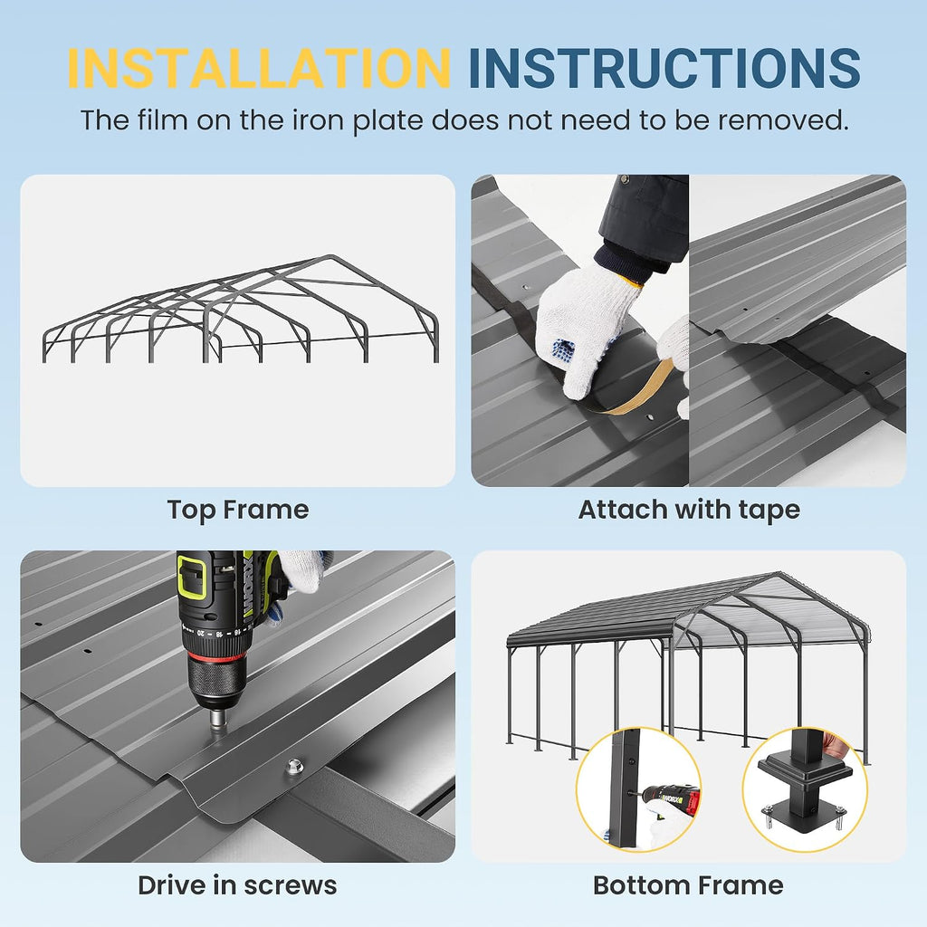 Wisteria Lane 12 x 20 FT Metal Carport, Heavy Duty Carport Canopy with Reinforced Frame and Base for All-Weather, Outdoor Garage Car Port for Boats, Tractors, Pickup Trucks or Party, Dark Gray