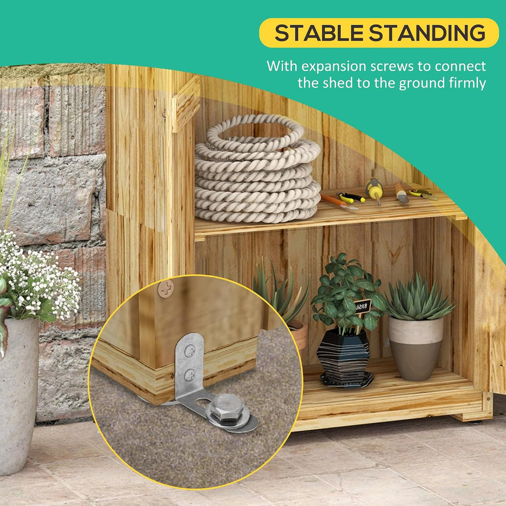 Wooden Garden Shed, Outdoor Storage Cabinet with Waterproof Galvanized Metal Roof, Narrow Tool Shed with 3 Shelves and Lockable Door, Natural
