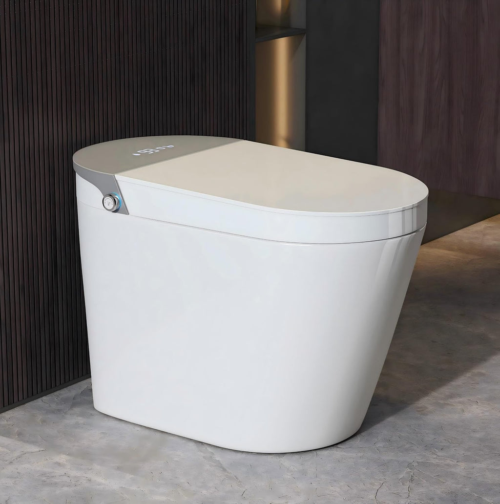 Smart Toilet, Eridanus One Piece Bidet Toilet for Bathroom, Toilet with Heated Bidet Seat, Adjustable Warm Water Wash & Dryer, Foot Sensor Flush, Tankless Toilet with LED Display, White & Gray