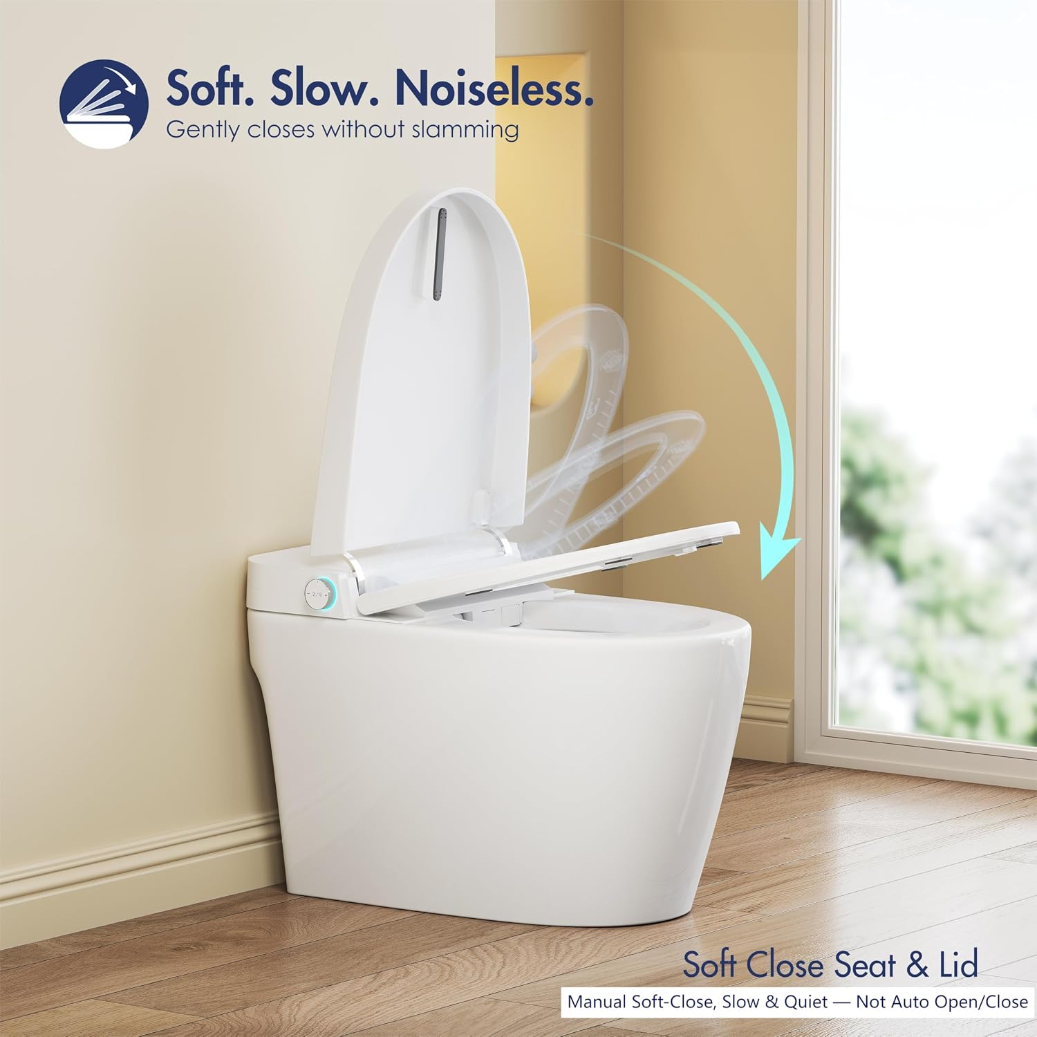Smart Toilet with Auto Flush and Heated Seat, No Bidet, Foot Sensor Flush, Pre-Wetting, Soft Close Lid, Night Light, Tankless One-Piece Design