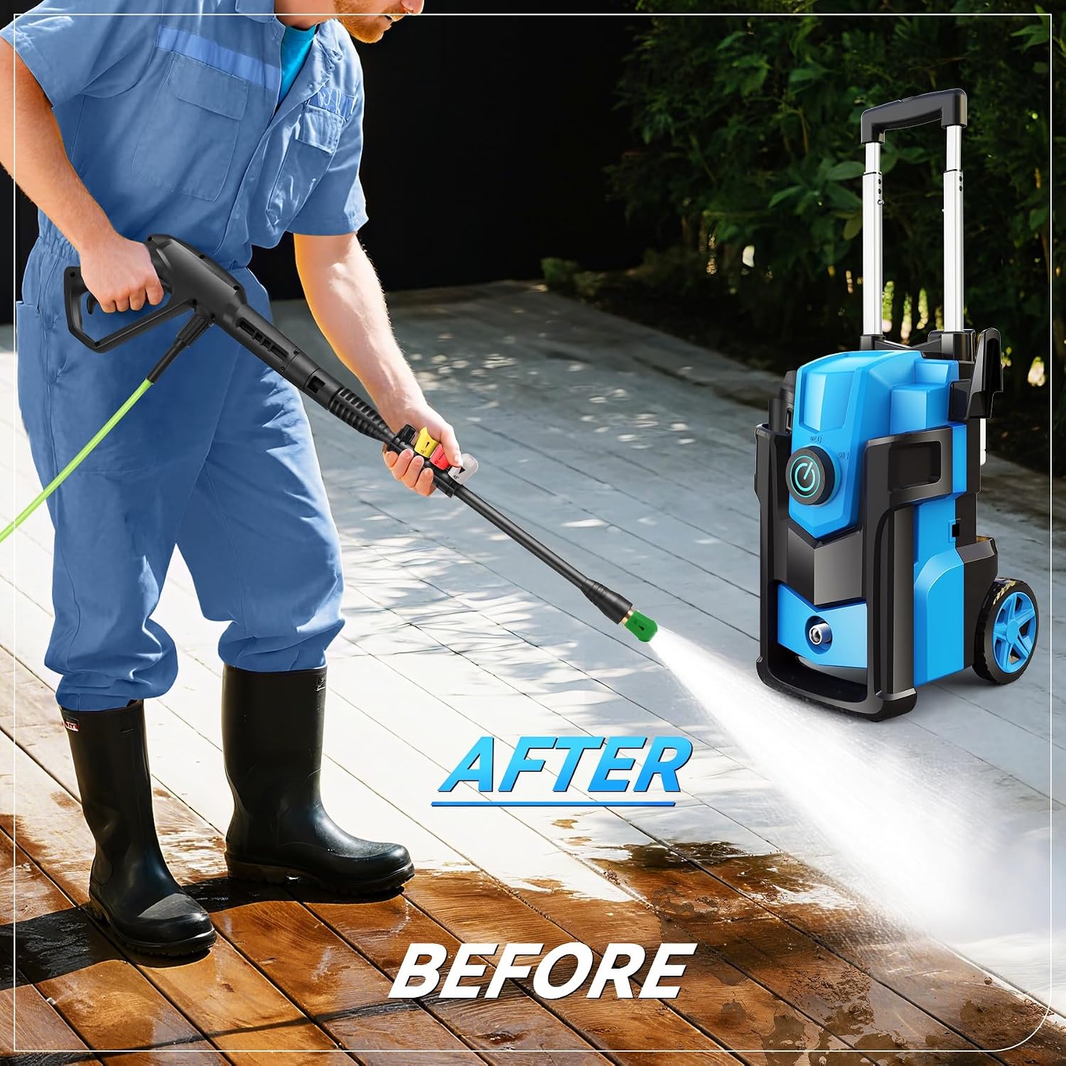 Pressure Washer 5000PSI, Heavy Duty Power Washer Electric Powered, with 4 Nozzles,Foam Cannon,33FT Hose and 500ml Soap Bottle,Car Wash Machine/Car/Driveway/Patio Clean,Light Blue