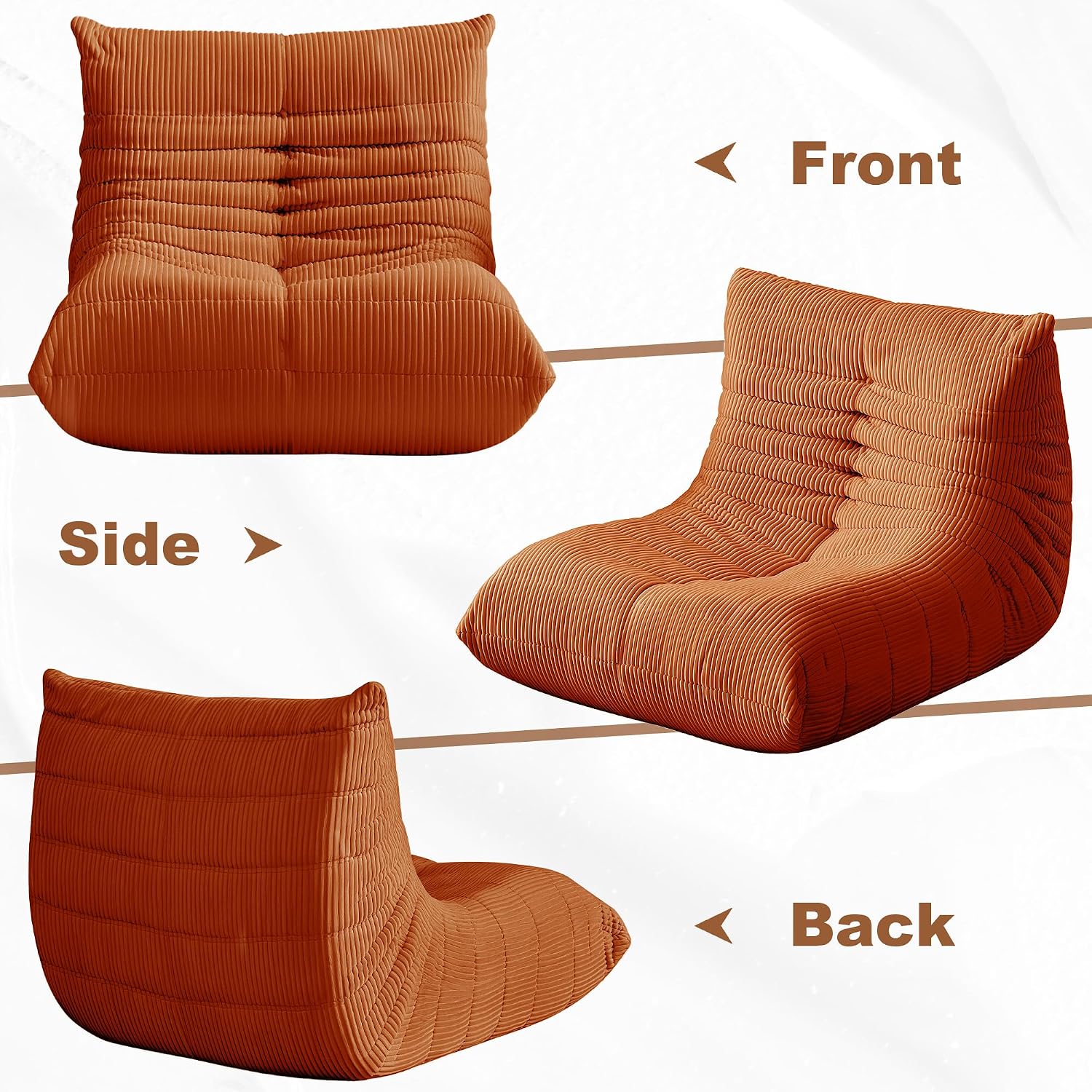 Bean Bag Chair for Adults, Giant Bean Bag Chairs with Lumbar Pillow, Oversized Corduroy Memory Foam Boneless Chair with High-Rebound, Lazy Floor Sofa for Reading Gaming Living Room Bedroom, Orange