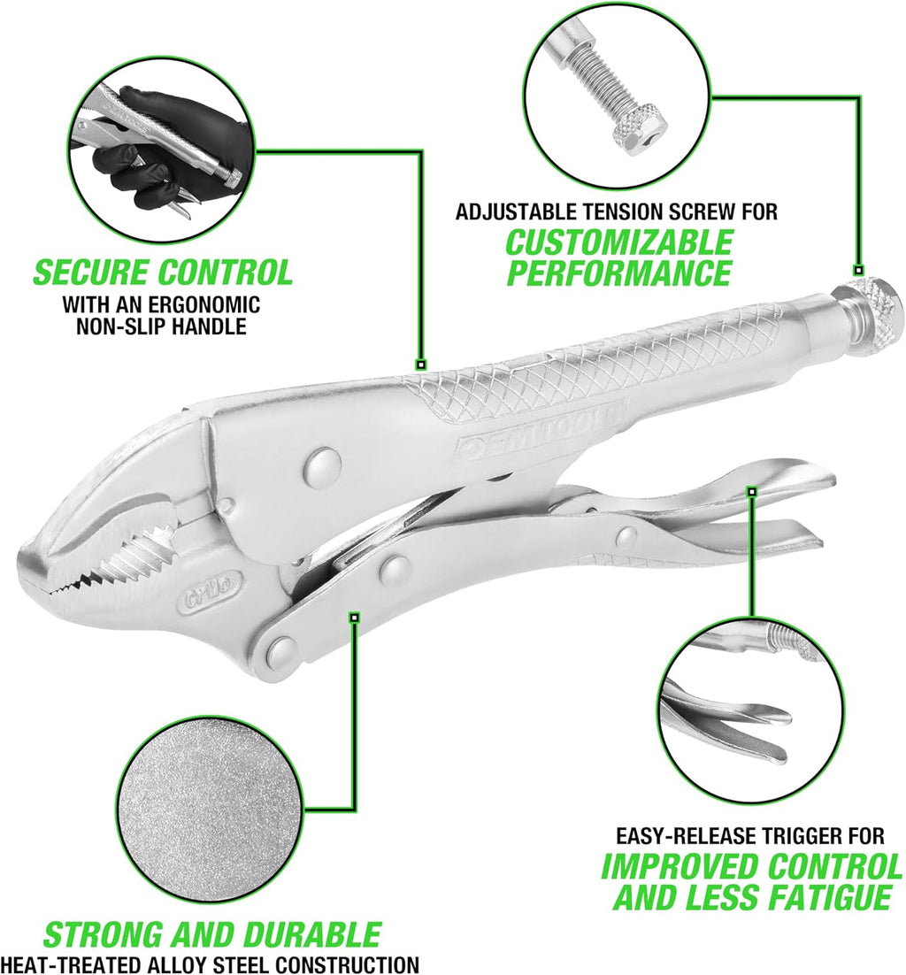 OEMTOOLS 23987 7-Piece Set Locking Pliers, Curved and Long Nose Vise Grips for Gripping and Clamping Tasks, Precision-Machined Vise Grip Jaws, Heat-Treated Alloy Steel, Includes EVA Tray