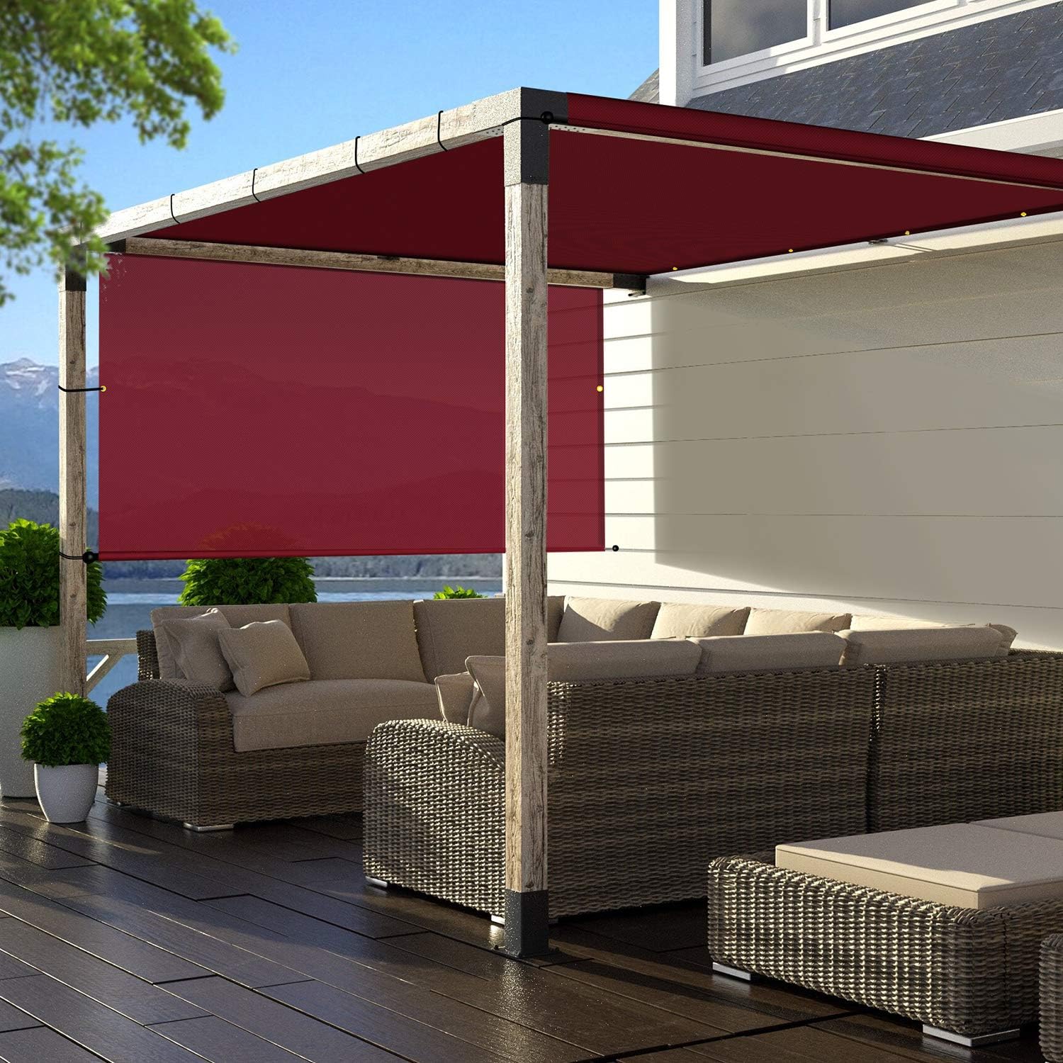 TANG 8' x 4' Outdoor Universal Pergola Replacement Cover Canopy Waterproof with Grommets Weight Rods Sun Shade Panel for Patio Backyard Red