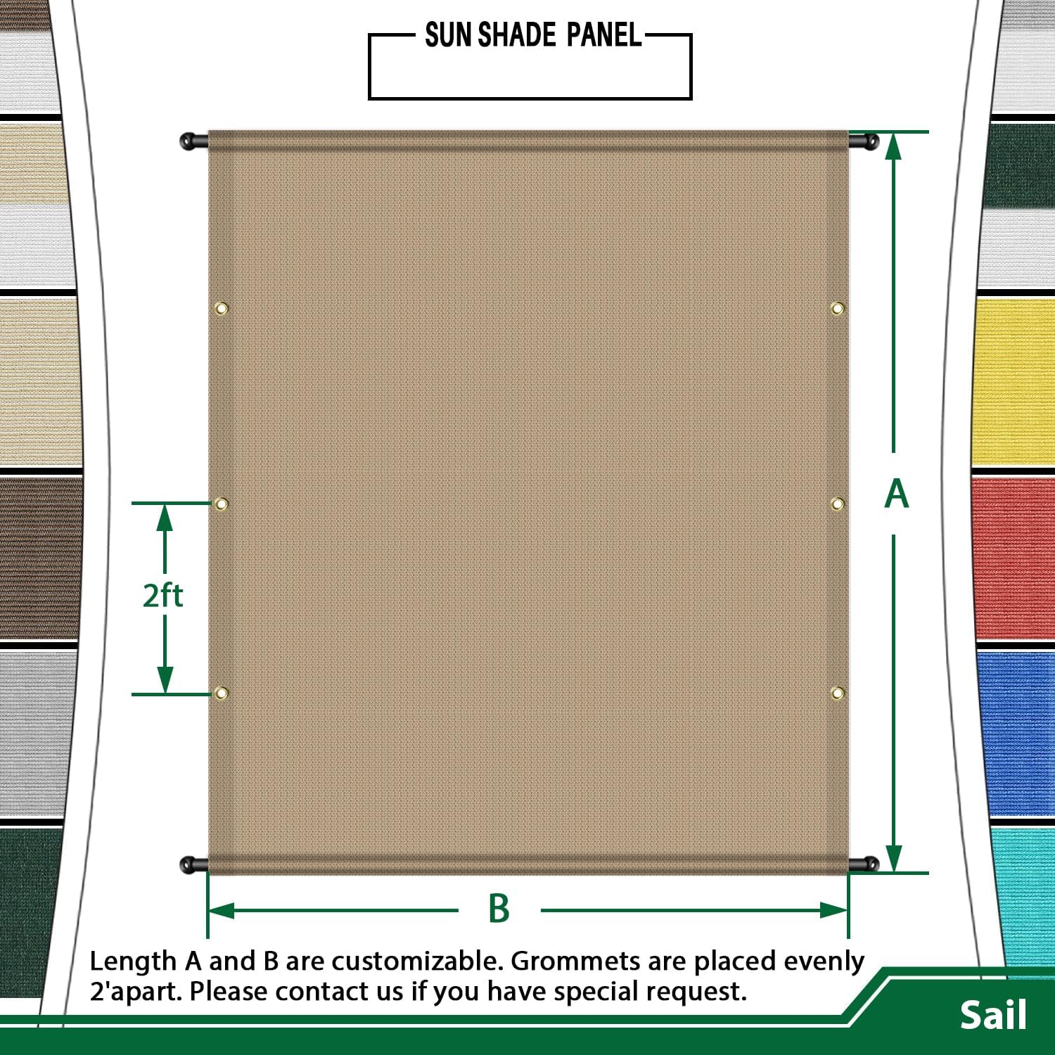10' x 8' Universal Pergola Shade Cover with Grommets Weighted Rods, Sun Shade Cloth Outdoor Canopy Replacement Cover, Patio Awning for Porch, Backyard, Gazebo, Garden, Sand