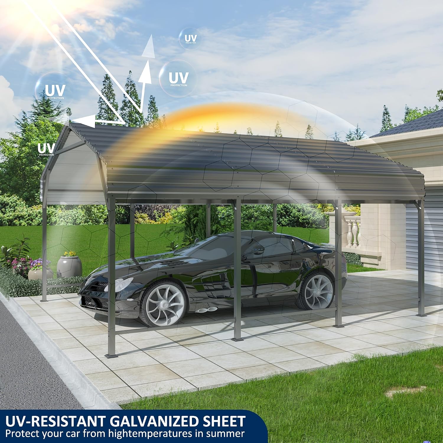 AIRWIRE 10x15 Metal Carport Carports with Enhanced Base Heavy Duty Garage Outdoor Galvanized Car Shelter for Car, Boats and Truck