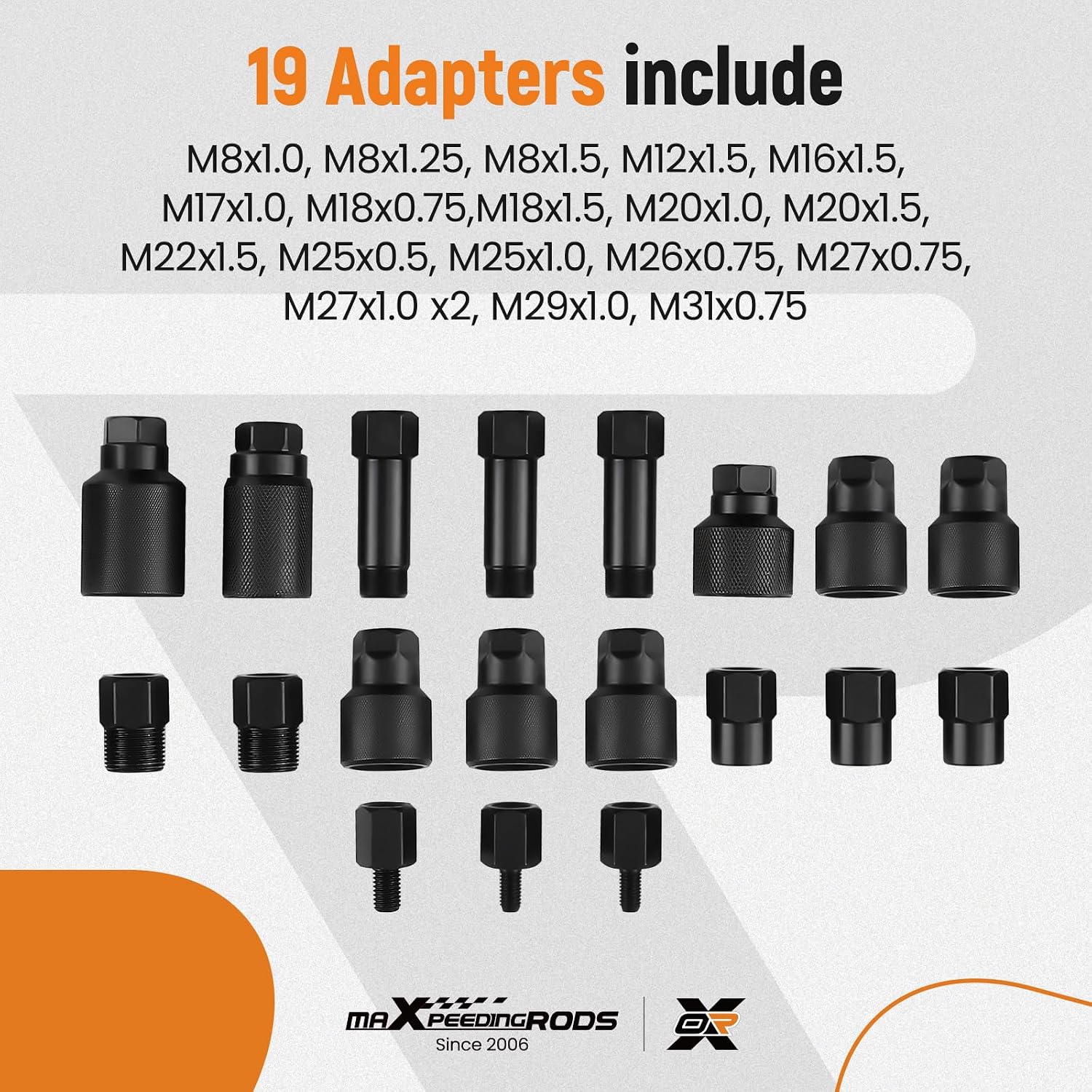 maXpeedingrods Pneumatic Injector Puller Set, 24 pcs 5-8 Bar Air Vibration Diesel Fuel Injector Removal Tool Kit with Extractor Hammer, 19 Adapters, Extension Hose, and EU US JP Connectors