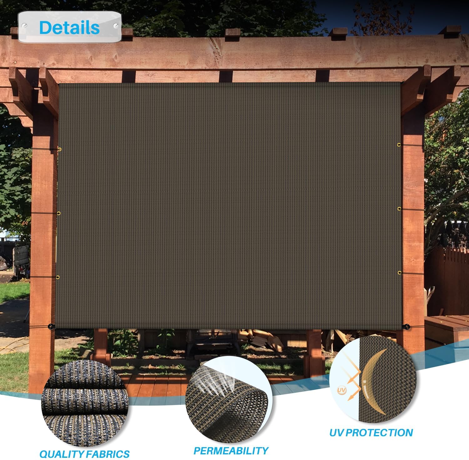 Patio Paradise 9' x 20' Pergola Canopy Replacement Cover Shade Cloth with Grommets Weighted Rods Outdoor Sun Shade Screen UV Block for Gazebo Backyard Deck Porch Balcony, Brown