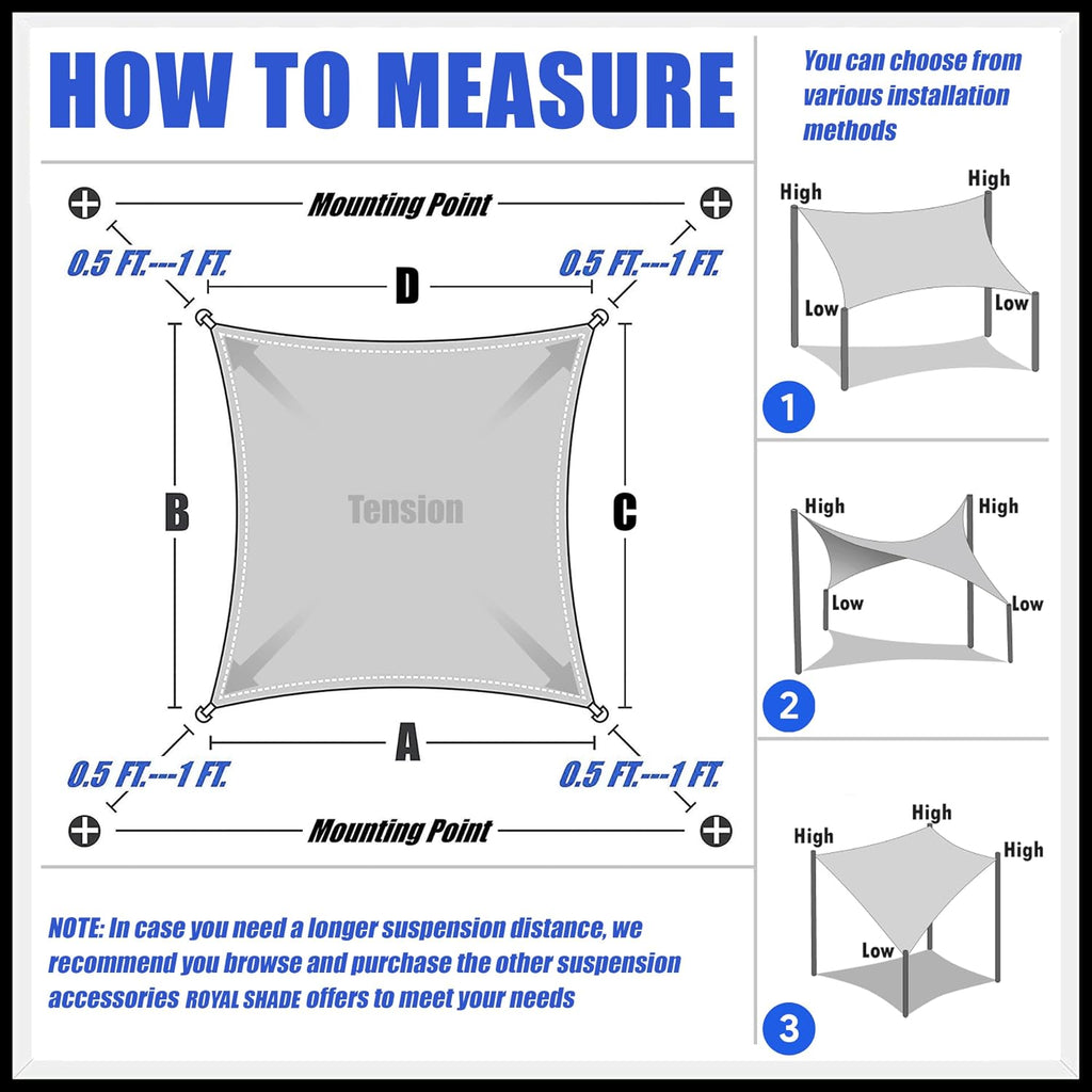 Royal Shade 12' x 20'Grey Rectangle Square Sun Shade Sail Order to Make RSTAPS10 Canopy, UPF50+ 95% UV Blockage, 200GSM Commercial Standard Heavy Duty, 3 Years Warranty (We Make Custom Size)
