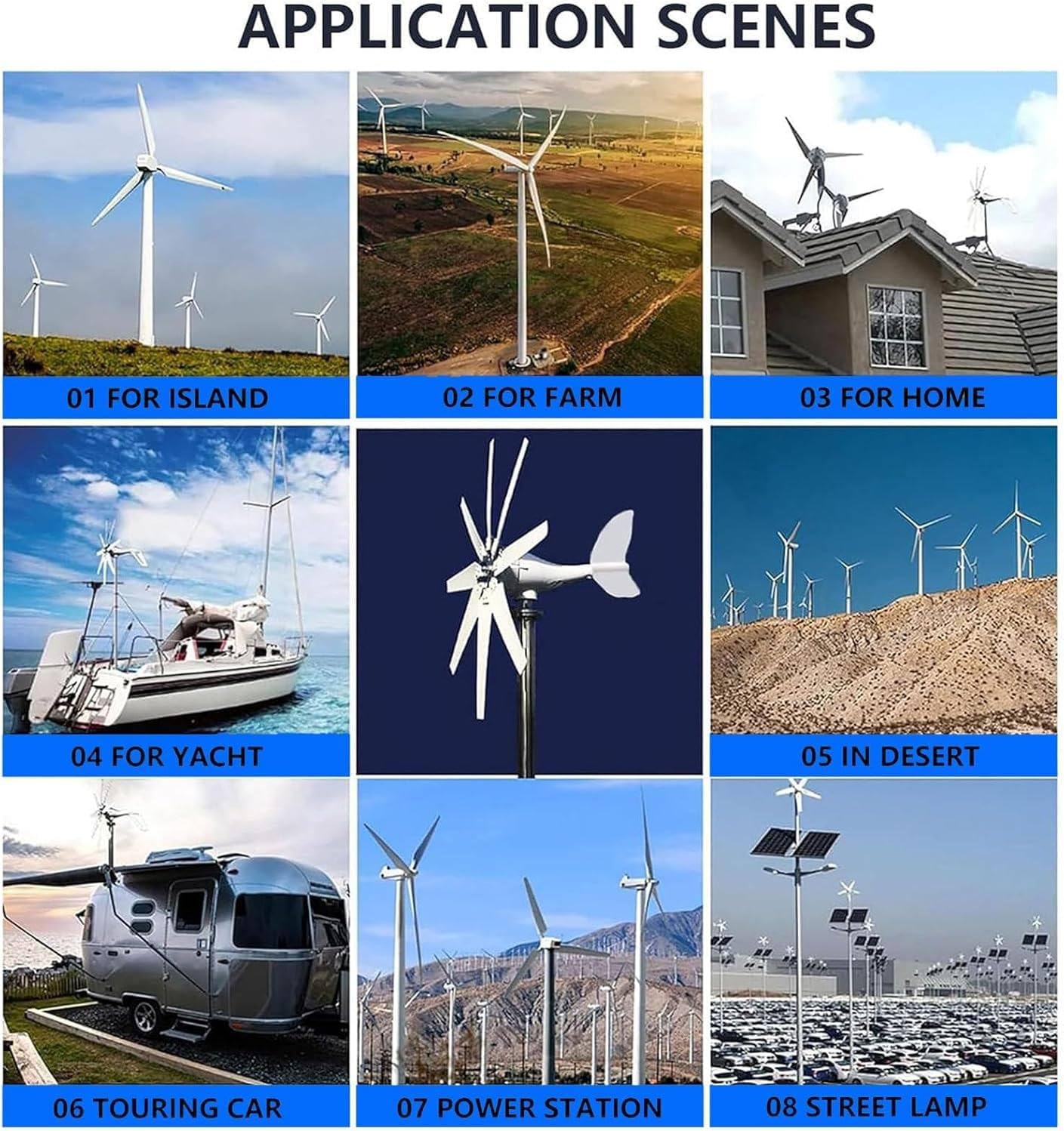 Hybrid Wind Turbine Generators,3000W/5000W/8000W 8-Blade Vertical Axis Wind Turbines Generator,Wind Power Generator,for Marine, RV, Home Permanent Magnet Generator 24V-5000W