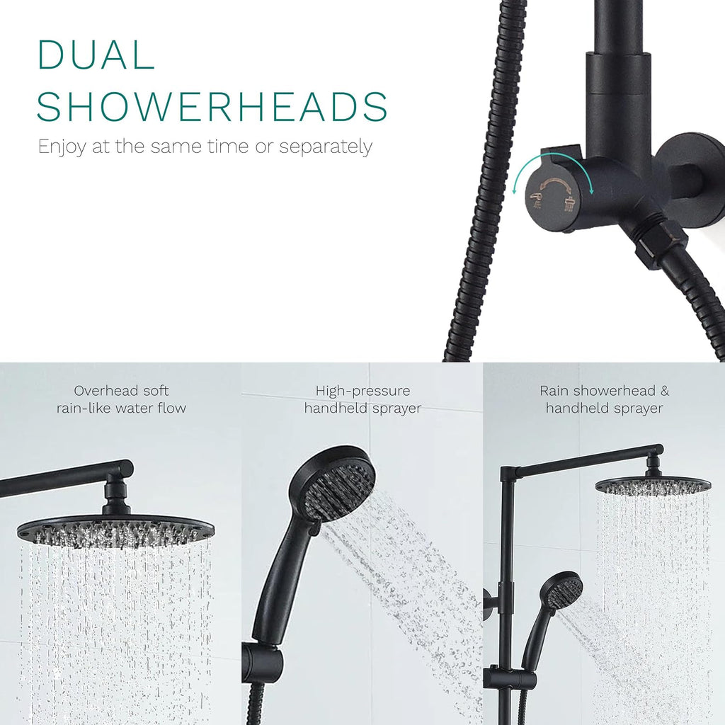 Fennocasa Polaris 3 Rain Shower System, 8' Rainfall Shower Head and Handheld Shower Combo, includes 3-Setting Handheld Spray, Height Adjustable Shower Wand Holder, 60' Hose (1.8 GPM Matte Black)