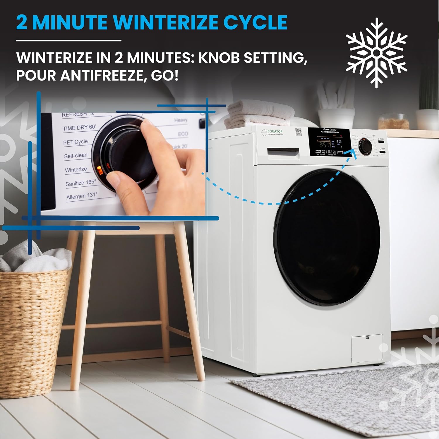 Equator All-in-One Washer Dryer VENTED-DRY 30% FASTER than Condense 15lb 110V in White