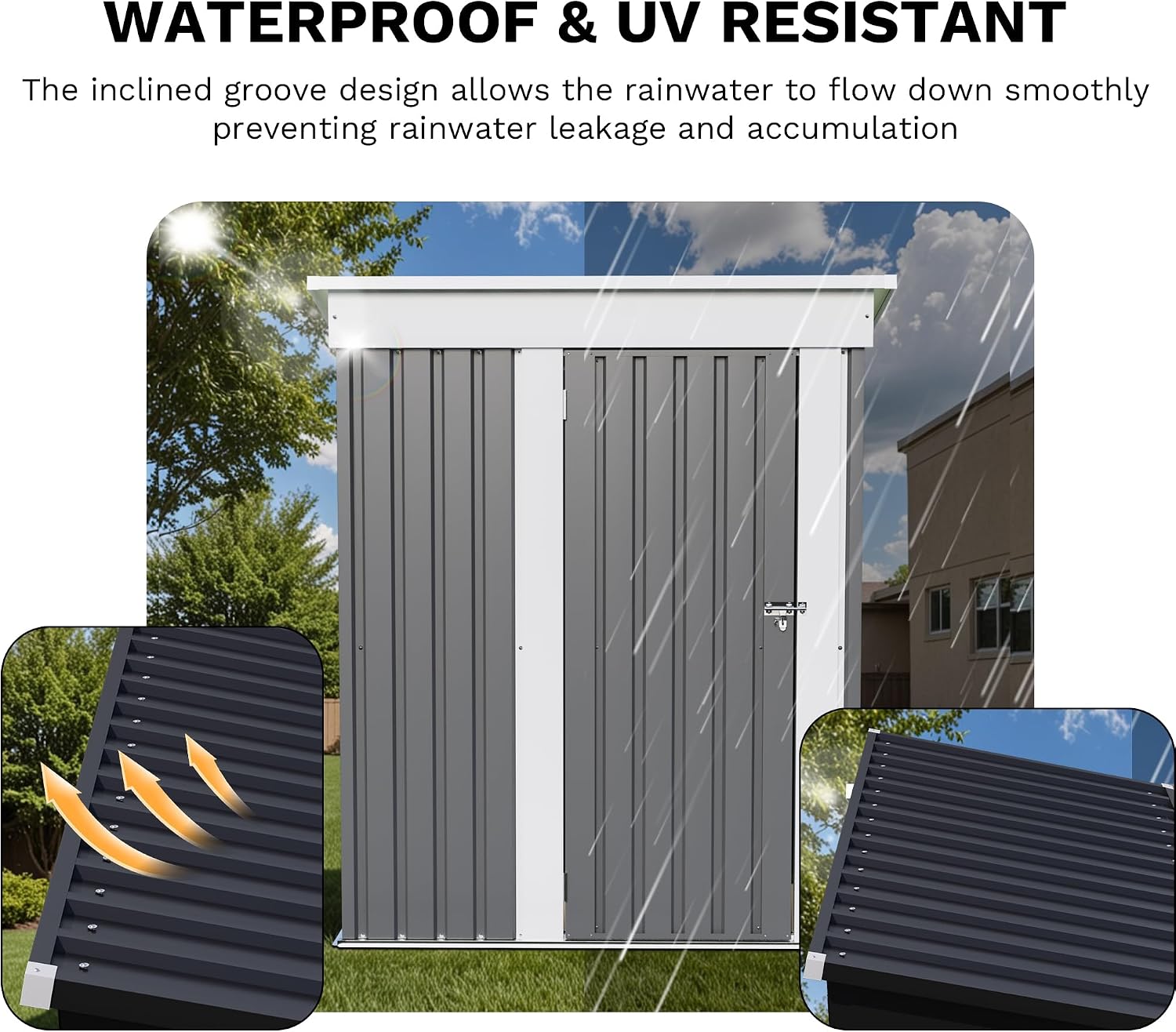 JUMMICO Metal Outdoor Storage Shed 5 x 3 FT Metal Shed with Lockable Door,Waterproof Garden Tool Shed Storage House for Backyard Patio Lawn,Grey