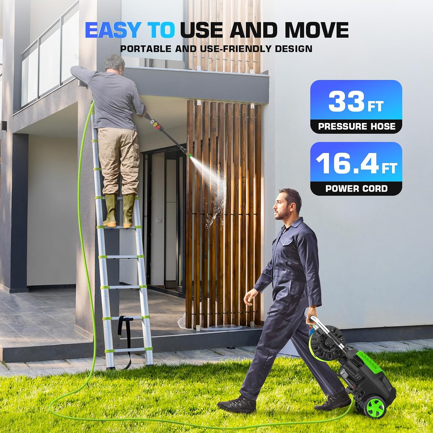 4800 PSI Electric Pressure Washer- 4.0 GPM High Power Washer with 33FT Hose Reel, 4 Spray Tips and Soap Bottle for Car Washing, Fence Cleaning, Patio Maintenance（Upgraded）(Green)