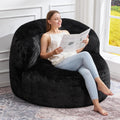 Hobestluk Bean Bag Chair Giant Bean Bag Chairs for Adults Big Bean Bag Chair with Memory Foam Filler Adults Large Beanbag with Faux Fur Cover for Bedroom(Plush Black,Oversize)
