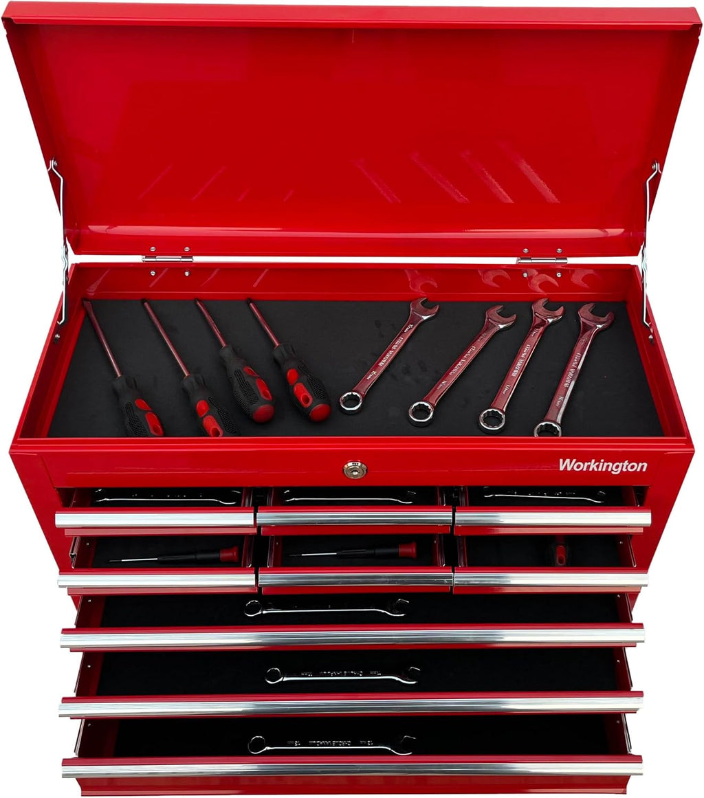 Workington Portable Metal tool chest with 9 drawers, 24' Cabinet with Ball Bearing Drawer Slides, Steel Tool Storage Box Organizer 4006 Red