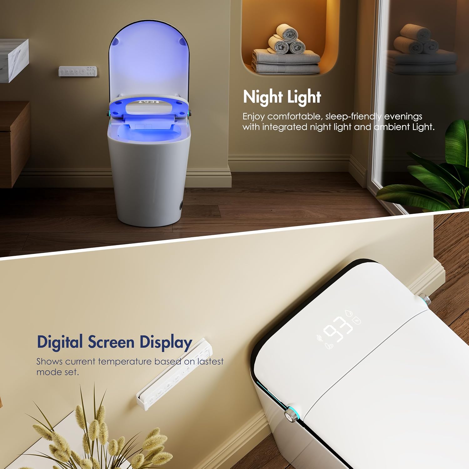 Smart Toilet with Bidet Built in, Eridanus One Piece Bidet Toilet for Bathrooms, Warm Water Wash & Dryer, Foot Sensor Flush, Elongated Heated Seat, Auto Open/Close with Digital Display, White & Black