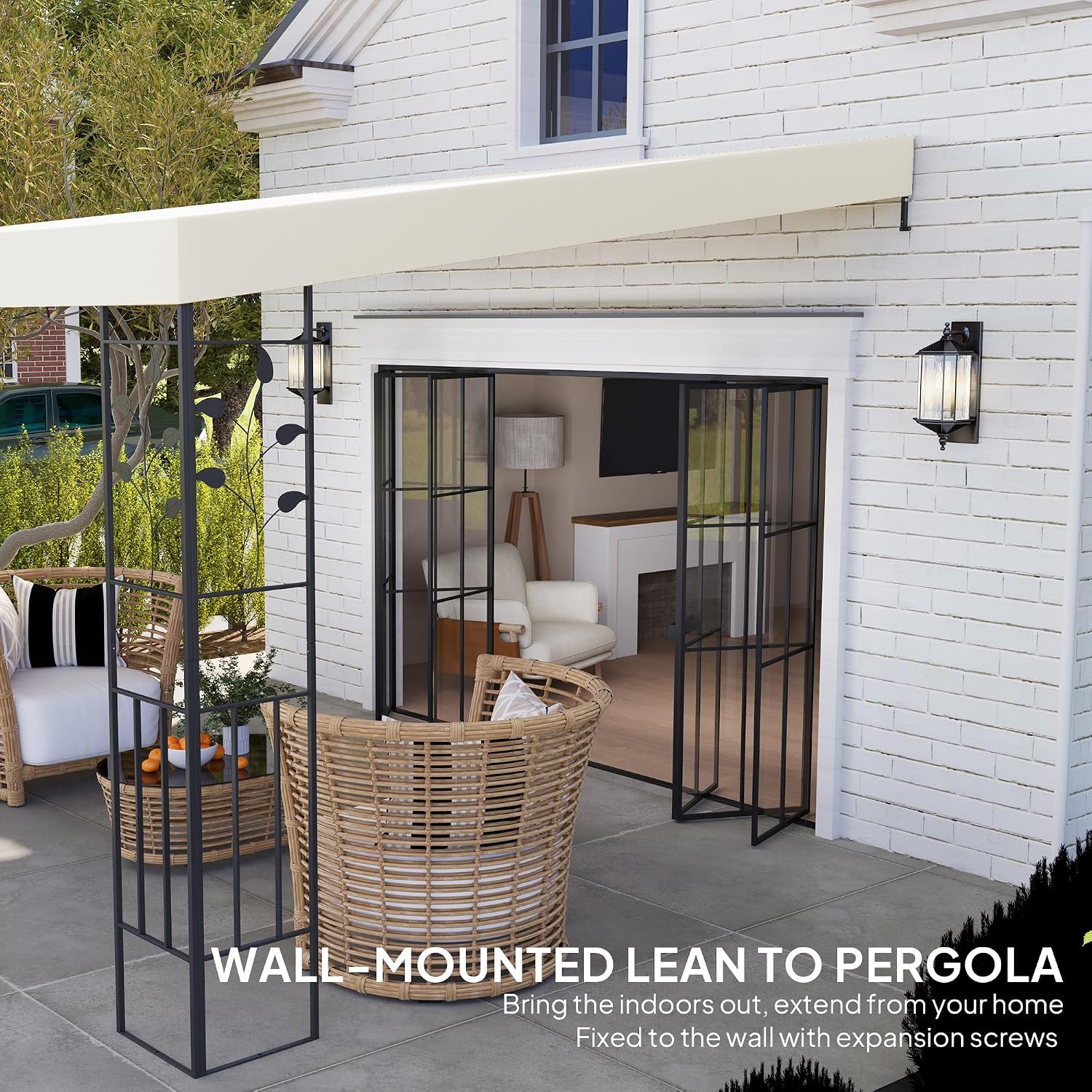 Outsunny 10' x 10' Outdoor Pergola Canopy, Metal Patio Canopy with Weather-Resistant Fabric and Drainage Holes for Backyard, Garden, Porch, Beach, Cream White